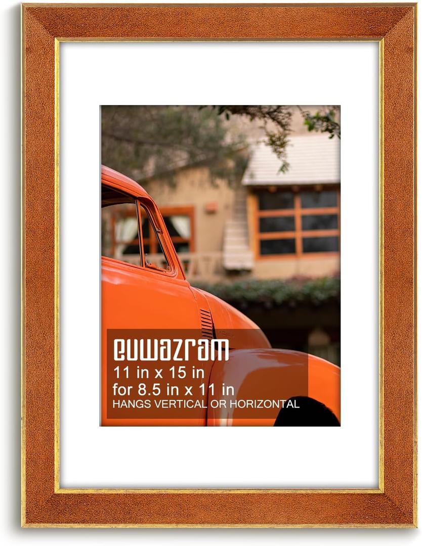 Suede 11x15 Frame - Single Frame, Christmas Elegant Brown 11 x 15 Poster Frame with Mat for 8.5x11, 11x15 Picture Frames for Artwork, Puzzles, Photos and Movie Posters