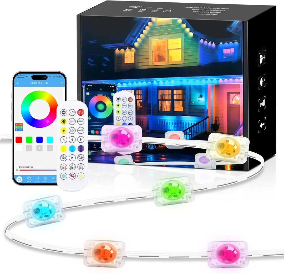 RGBCCT Soccer Game Day Lights for Outside House, 200FT Permanent Outdoor String Lights with Music Sync for Watch Party, App Control RGB Color Changing LED Lights for Backyard, Patio, Fence
