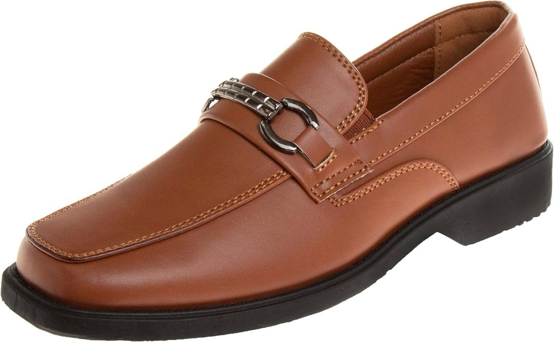 Josmo Boys Dress Shoes  Slip-On Comfort Uniform Oxford Loafer with Buckle Black and Brown (Big Kid/Little Kid) (Size 13-6) (10 Toddler, Tan)