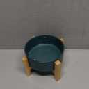 Raised Ceramic Cat Bowl - Cat Food Bowl with Bamboo Stand - Elevated Dog Food Dish for Puppies - Comfort Eating - 13.5 oz - 400 ml - Green (Small)