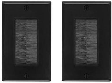 VCE Brush Wall Plate Cable Pass Through, Single Gang Decorator Wall Cover for Low Voltage Cables, In-Wall Cable Management for Wall Mount TV (Black), 2-Pack