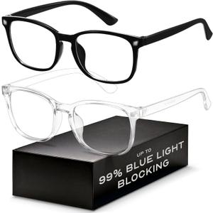 Blue Light Blocking Glasses - Fashion Square Eyeglasses, Anti UV Ray Computer Gaming Glasses Blue Blockers for Women/Men (*Black & Transparent)