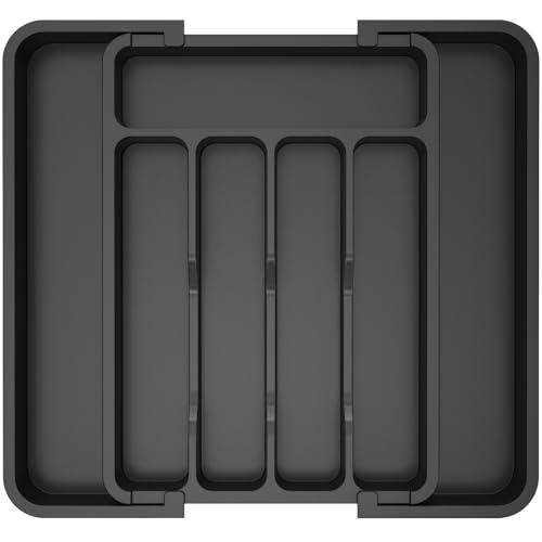 Lifewit Silverware Drawer Organizer, Expandable Utensil Tray for Kitchen, BPA Free Flatware and Cutlery Holder, Adjustable Plastic Storage for Spoons Forks Knives, 8.5"-14.1" x 12.1", Black