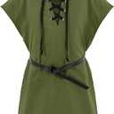 Boys Medieval Pirate Sleeveless Shirts Renaissance Lace Up Cotton Linen Tank Top Gothic Viking Pirate Beach Tunic S