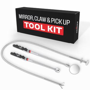 NoCry Premium Telescoping Magnetic Pickup Tool Set  Includes a 36in Flexible Claw Grabber Pickup Tool, a Magnet on a Stick with 16lb Pull Force, and a Magnetic Storage Tray