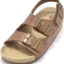 Girls Boys Sandal Adjustable Double Buckle Casual Flat Open Toe Lightweight Summer Shoes Hook Loop Sandal for Toddler Little Big Kid (190, Brown)
