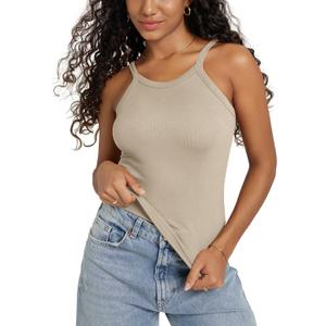 ODODOS Women's Seamless Cami Top - Ultra Soft Ribbed Tank Scoop Neck Slim Fit Summer Sleeeve Shirts, 1-Pack, Mushroom, Large 
