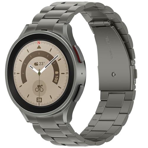 Anlinser No Gap Bands Compatible with Samsung Galaxy Watch 7/6/5/4/FE Band 44mm 40mm/Watch 6 Classic Band 47mm 43mm/Watch 5 Pro 45mm/Watch 4 Classic, 20mm Metal Strap for Women Men, Gray Titanium