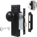 2 Pack Mortise Lock Set Interior Door with Matte Antique Door Knobs, Mortise Door Lock Wtih Skeleton Key Door Knob Set Used for 1-3/8" to 1-3/4" (35-45mm) Old Door (Matte Black)