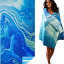 Microfiber Lightweight Thin Beach Towel Sand Free Quick Dry Compact Towels for Swimming Pool Camping Beach Accessories Large Easy Pack Travel Things for Vacation Essentials Gift Adult 32*71 Inch (Drift Sand Blue)