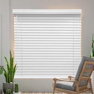 Cordless Faux Wood Blinds 26" W x 36" H, 2 Inch Slat Horizontal Windows Blinds with Crown Valance, Room Darkening, White Blinds for Home Interiors., 26x36in