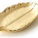 Lependor Golden Leaf Shaped Small Ceramic Jewelry Ring Dish Necklace Bracelet Holder Tray Organizer, Ceramic Decorative Trinket Dish for Wedding Party Woman Girl -Small Gold Leaf