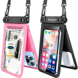 Niveaya Double Space Waterproof Phone Pouch - 2 Pack, Waterproof Phone Lanyard Case with iPhone 16/15/14/13/12 Pro Max up to 8.3", Phone Dry Bags for Vacation Beach Pool Kayak Cruise Travel Essentials