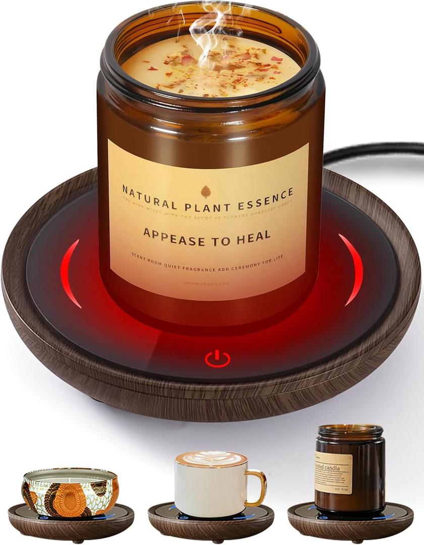 PUSEE Candle Mug Warmer, Gravity-Induction Coffee Mug Warmer for Desk with 2 Temp Settings, Auto Shut Off Coffee Cup Warmer, Beverage Warmers Heating Plate for Coffee, Tea, Milk and Candle Wax