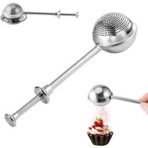 Flour Duster for Baking, 1 PCS Flour Sifter for Baking Powdered Sugar Shaker Duster, 304 Stainless Steel Dusting Wand Sprinkler and ToolsSpices and Tea Strainers 