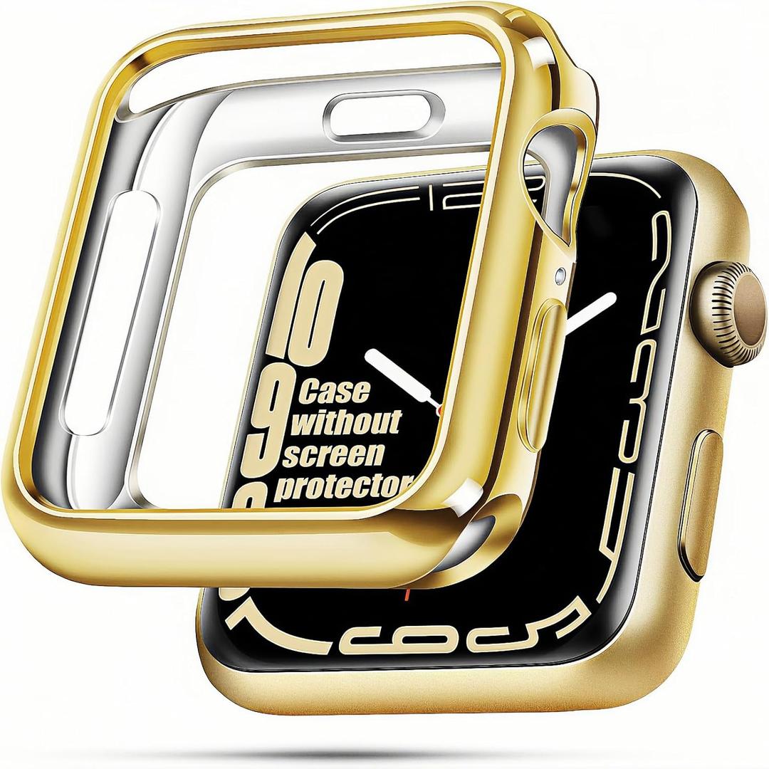 top4cus 44mm Case Soft Flexible Lightweight Anti-Scratch Overall Protective 44mm Iwatch Waterproof Cover Case Shiny Workout Shockproof Bumper Compatible with Apple Watch Series 6/SE/5/4 - Gold