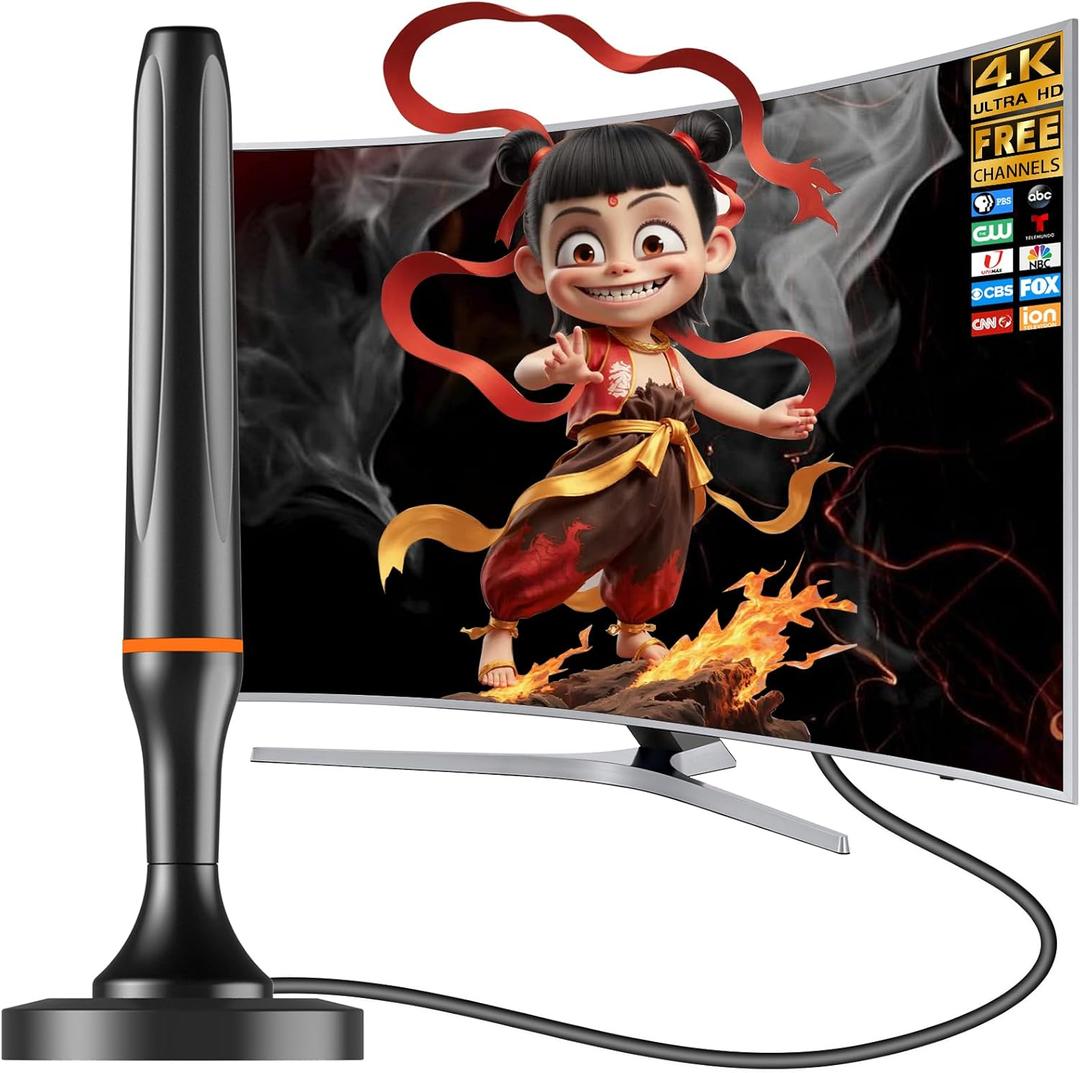 Digital TV Antenna for Smart Tv Indoor, 360 Reception Digital HDTV Antenna for Local Channels, Supports 1080P and 4K, Strong Magnetic BaseOrange-Deep