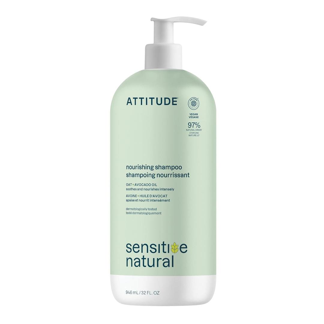 ATTITUDE Hair Shampoo for Sensitive Dry Scalp, EWG Verified, Soothing Oat, Dry and Damaged Hair, Naturally Derived Ingredients, Vegan and Plant-Based, Nourishing, Avocado Oil, 32 Fl Oz