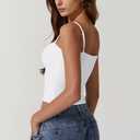 QINSEN Women's Double Lined Basic Tank Top Adjustable Spaghetti Straps Sleeveless Camisole Shirts (White, XS)