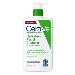 CeraVe Hydrating Facial Cleanser, Moisturizing Face Wash For Dry Skin, Hyaluronic Acid + Ceramides + Glycerin, Hydrating Cleanser For Normal To Dry Skin, National Eczema Association Certified, 19fl oz