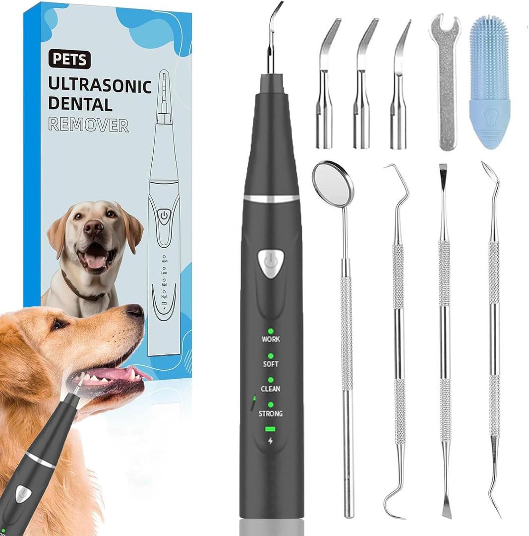Plaque Remover for Teeth, Pet Ultrasonic Cleaner, Dog Plaque and Tartar Remover with LED Light, Dog Teeth Cleaning Dental Care Kit for Tartar and Stains, Suitable for Dogs and Cats (Black)