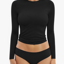 MANGOPOP Women's Double Lined Long Sleeve Tops Crew Neck T Shirt Compression Fitted Basic Tee Black XS