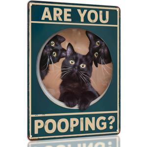 Black Cat Bathroom Decor  Are You Pooping Cat Sign, Vintage Cat Wall Decor Art for Home, Apartment, Restroom, Quirky Retro Bathroom Poster for Cat Lovers by Opix Design