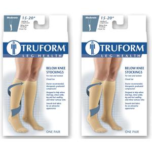 Truform 15-20 mmHg Compression Stockings for Men and Women, Knee High Length, Closed Toe, Beige, Medium (Pack of 2)