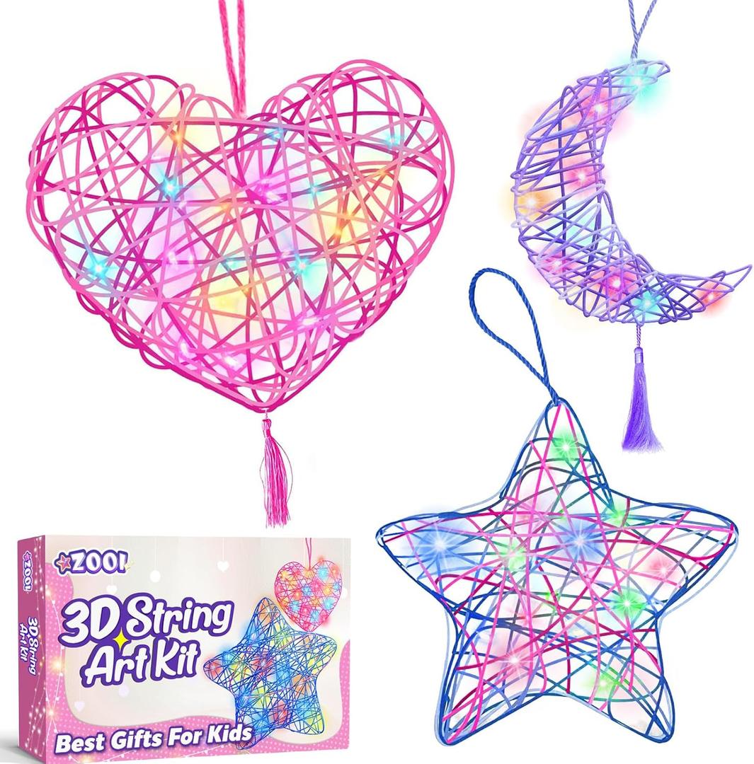 ZOOI Valentines Day Gifts for Kids, Gifts for Teen Girls Arts and Crafts for Kids Girls Ages 8-12, Kids Valentines Day Gift 3D String Art Kit, Light Up String Toys, Birthday Gift for Girls Ages 8-12