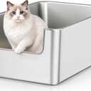 High-Sided Stainless Steel Cat Litter Box, Low Entry, Odor-Free, Non-Stick
