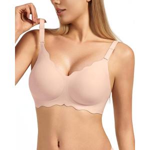 Women's No Underwire Jelly Comfort Wireless Full Coverage Bra, Scalloped Push Up T-Shirt Bra with Convertible Straps, Size Small