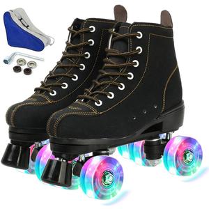 Risup Roller Skates for Women & Men - Cowhide High-Top Shoes, Classic Double-Row Four-Wheel Skates for Men, Girls & Unisex - Christmas, Size: 44 - 10.63in - Women's 10.5 / Men's 8.5