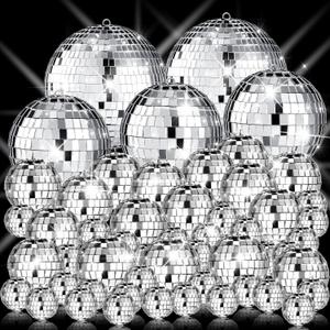 Sumind 50 Pcs Disco Balls Decor Silver Mirror Disco Balls Hanging Decor Assorted Reflective Wedding Dance Music Festivals for Christmas Stage Club Ballroom Hall Prop (1.2'',2'',3.2'',4'')
