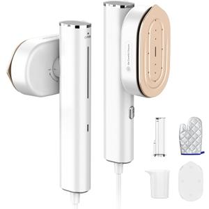 Travel Steamer for Clothes 10s Heat-Up,2-in-1 Steam Iron for Clothes,1200W Handheld Steamer,Garment Steamer Fast Wrinkle Removal,90Rotatable Large Panel Portable Steamer(110-120V) (White)