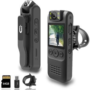 Body Camera with Audio and Video Recording,1080P HD 64GB Storage, 180 Rotating Lens, 1.4" Display Portable Wearable Cam for Law Enforcement, Outdoor Activities, Riding, Hiking (Without Magnetic Lanyard)