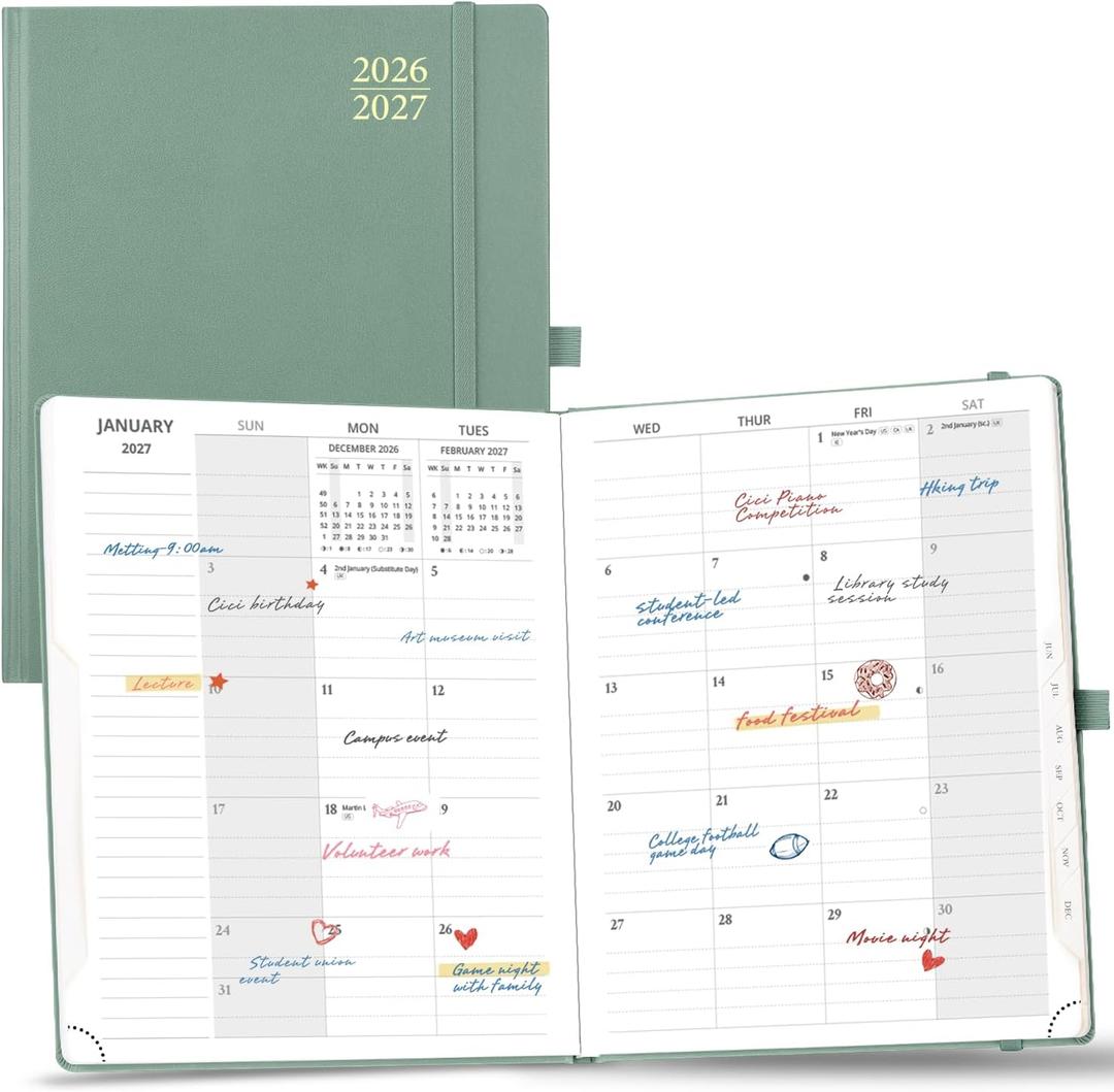 POPRUN Monthly Planner 2026-2027, Large-8'' x 10'', 18-Month Calendar Book (Jan.26 - Jun.27), Calendar Planner with Monthly Tabs, Storage Pocket, Hardcover, 100 GSM Paper - Midnight Green