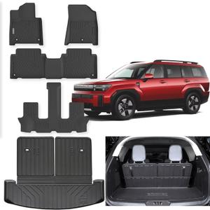 Floor Liners & Large Cargo Liners for 2024 2025 Hyundai Santa FE Hybrid (Non Pure Gasoline Version),TPE All Weather Protection Car Floor Mats with Large Trunk Mat Covering The backrest