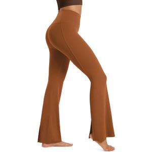ODODOS Cloud Feeling Split-Hem Flared Pants for Women High Waisted Lounge Bootcut Yoga Pants - 31" Inseam, Caramel, Medium (Brown, M)