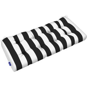 Tufted Bench Cushion for Outdoor Furniture Patio Swing Cushions Overstuffed Outdoor Loveseat Cushions with Round Corner (44'' x 19'' x 5'', Black Stripes)