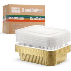 Aluminum Foil Pan with Lids,Heavy Duty Aluminum Pan, Disposable Aluminum Pans,Gold Foil Pans, Deep Container for Heating, Baking, Cooking,BBQs,Parties,Storing,Catering(74.4oz 15 Pack w/Lids)