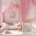 NICETOWN Pink Bed Canopy for Nursery - Decorative Soft Voile Sheer Window Scarf DIY Ascot Top Bed Scarf Drapes for Girls/Kids, W114 x L160, 1 Panel