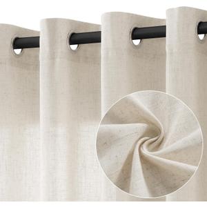 Sand Beige Linen Curtains 90 Inch Length 2 Panels for Living Room Bedroom, Light Filtering Sheer Curtains 90 Inches, Elegant Modern Grommet Semi Sheer Soft Privacy Drapes