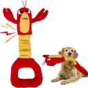 Squeaky Dog Puppy Toys, Stuffed Plush Animal to Keep Them Busy for Small Medium Large Dogs & Aggressive Chewers, Soft Indestructible Pet Chew Toys with Crinkle Paper, Best Tug of War Stuff for Puppies (Red Lobster)