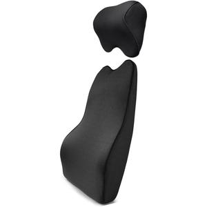 Tektrum Orthopedic Entire Back Support Full Lumbar Cushion for Car & Headrest Neck Pillow Kit - Ergonomic Thick 3D Design Fit Body Curve - Back, Neck Pain Relief, Improve Posture -Black (012011-A)