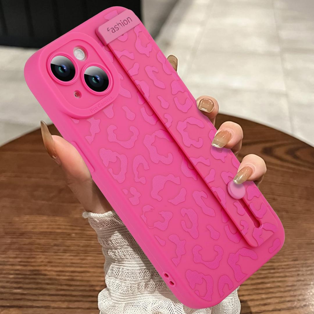 MOWIME Compatible with iPhone 17 Pro Max Case with Finger Strap, Cheetah Print Shockproof Soft TPU Protective Cover for Women Girls, Slim Anti Scratch Case for iPhone 17 Pro Max 6.9 Inch, Hot Pink