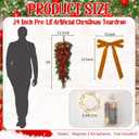 24 Inch Khaki Extra Long Valentines Teardrop Swag with Lights Red Balls Velvet Bows Cedar Teardrop Wreath Ornaments Valentines Decorations for Indoor Outdoor Stairs Hanging Doors Tables