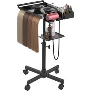 Hairstylist Tray on Wheels, Rolling Salon Tray with Holder and Hair Separator Stand, Salon Trolley Adjustable Tray with Storage Platform Dye Bowls and Tools for Hair Stylist