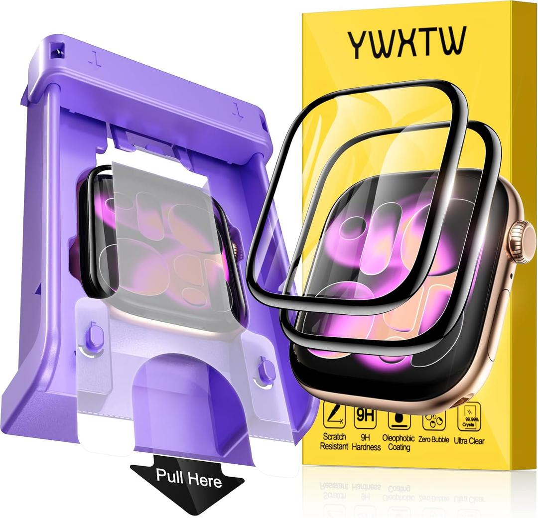 YWXTW TOP 9H+ Tempered Glass Screen Protector for Apple Watch Series 11/10 42mm, [3S Installation] Bubble-Free, Anti-Scratch, HD Clear Film for iWatch 11/10 42mm (Black Edge)