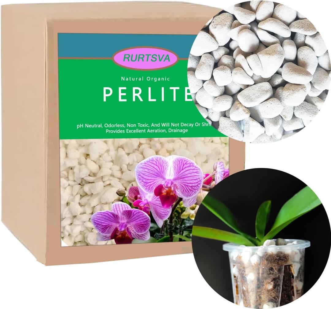 Natural 1-2CM Hard Chunky Perlite 10QT for Plants Horticultural Coarse Organic Pearlite Bulk Potting Mix Garden Soil Amendment for Enhanced Drainage and Ventilation for Orchid, Dendrobium, Araceae