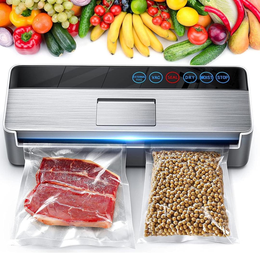 Vacuum Sealer Machine, Full Automatic Food Sealer (95Kpa), Vacuum Sealers Bags, Air Sealing System Dry, Moist Food Preservation Modes, Lab Tested, LED Indicator Lights (Silver)